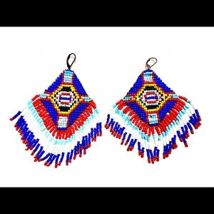 Vintage Beaded Handmade Indian Dangle Earrings Authentic Quality